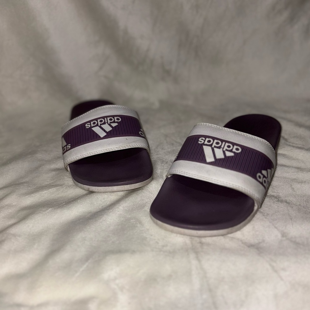Adidas Woman’s Purple and White Slides